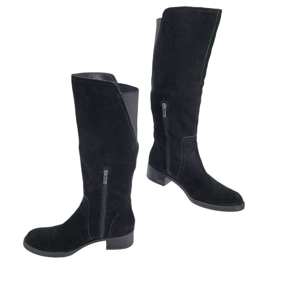 Lucky Brand Boots Hanover Leather Tall‎ Riding Black Low Block Stretch Calf 10